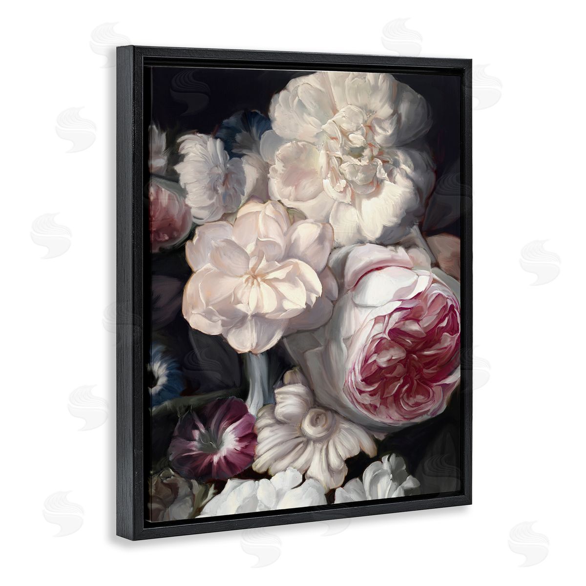 Ziwei Li Blushing Petals Enchanting Pink White Flowers Black Floater Frame Canvas Art