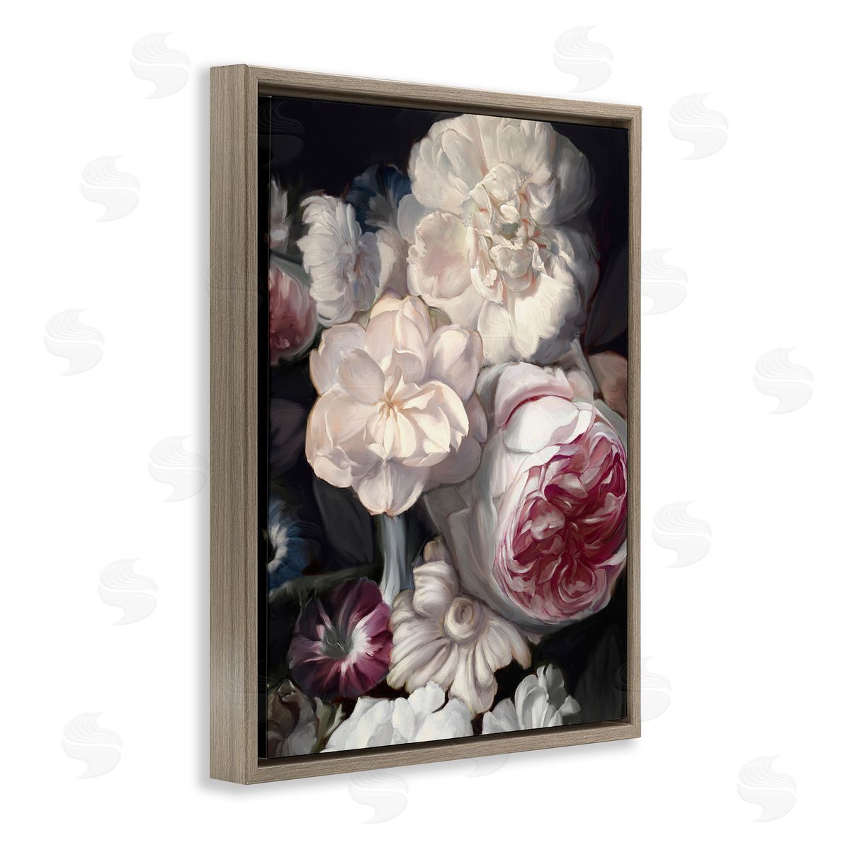 Ziwei Li Blushing Petals Enchanting Pink White Flowers Brown Floater Frame Canvas Art