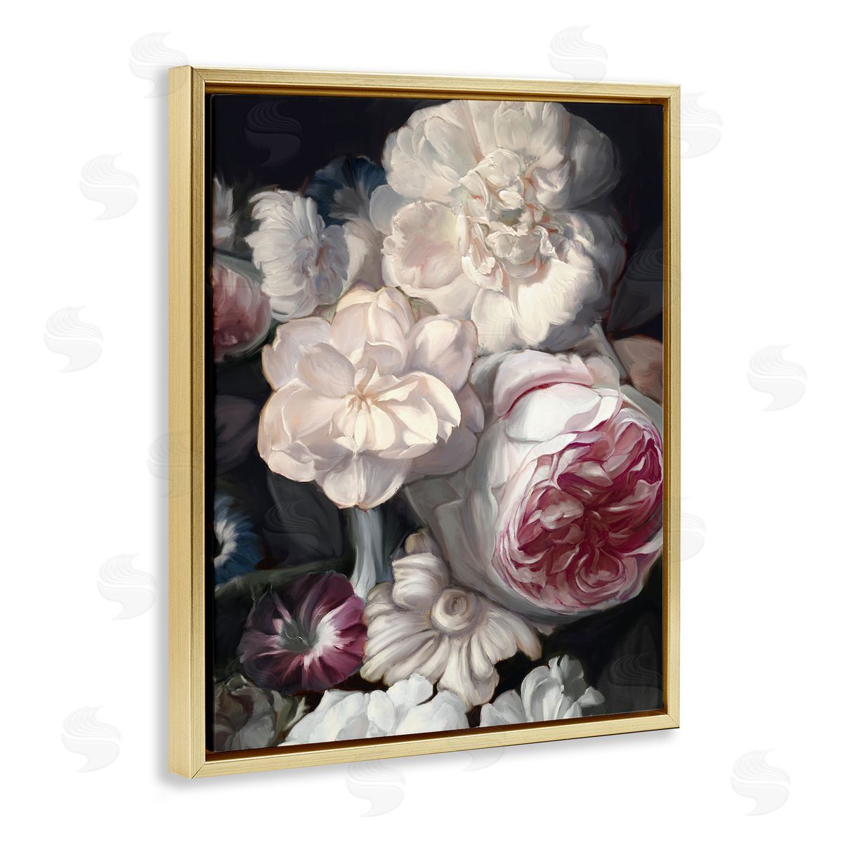 Ziwei Li Blushing Petals Enchanting Pink White Flowers Gold Floater Frame Canvas Art