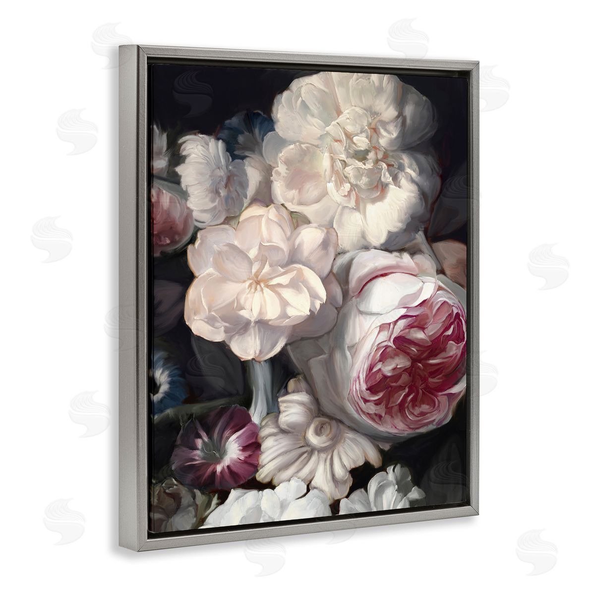 Ziwei Li Blushing Petals Enchanting Pink White Flowers Gray Floater Frame Canvas Art
