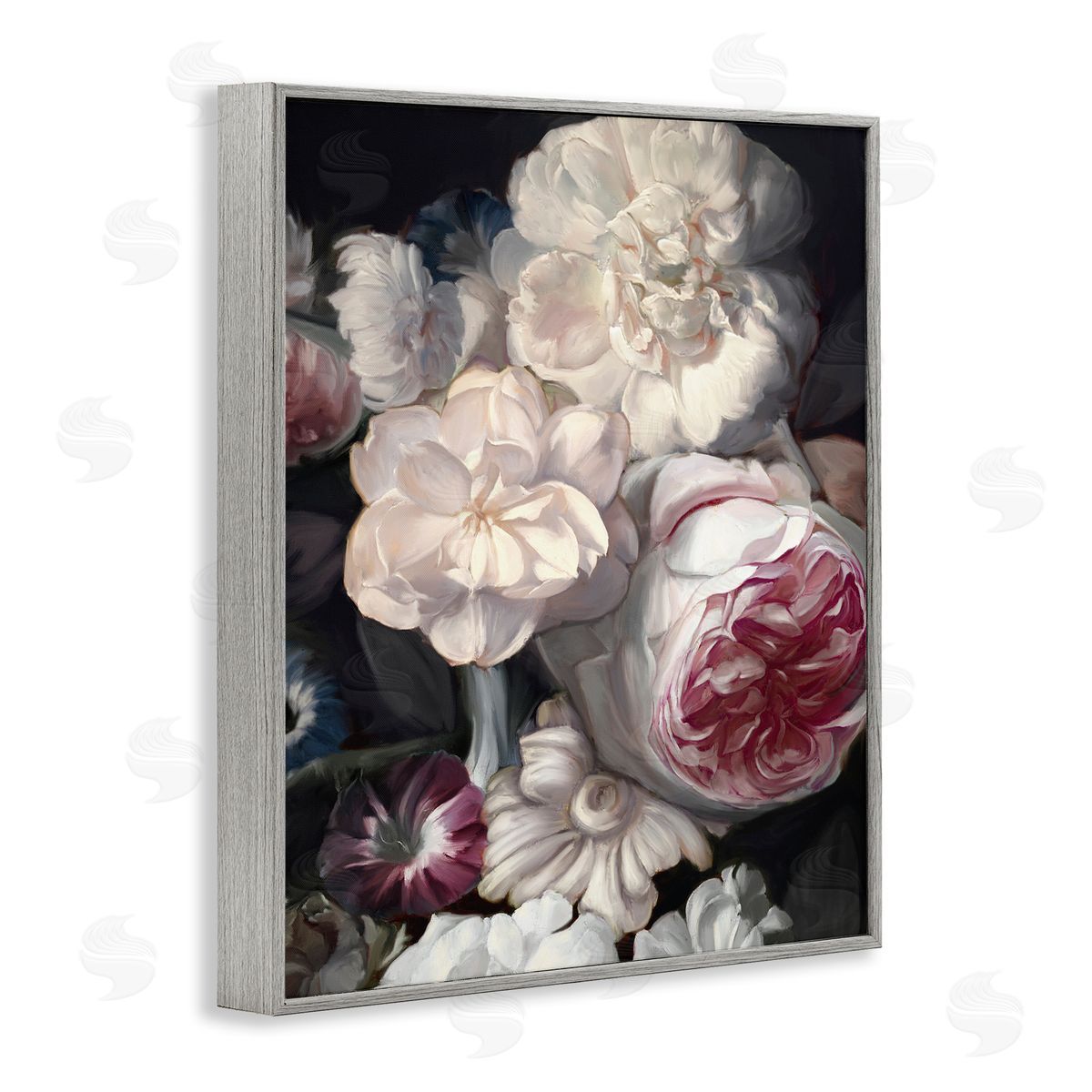 Ziwei Li Blushing Petals Enchanting Pink White Flowers Gray Framed Giclee Wall Art