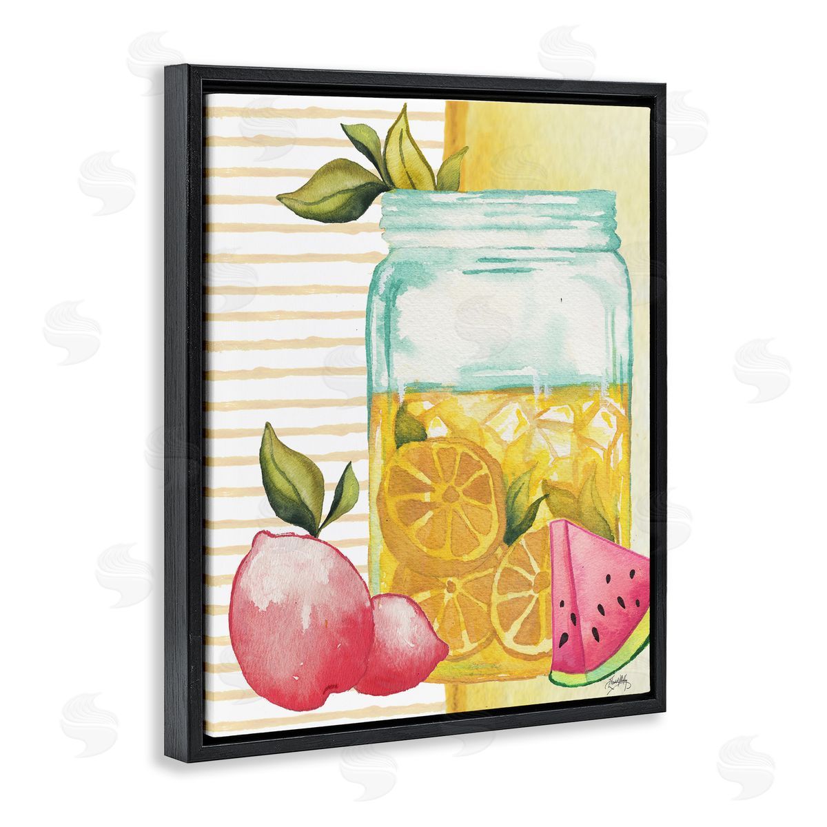 Elizabeth Medley Iced Lemonade Pitcher Abstract Lemon Black Floater Frame Canvas Art