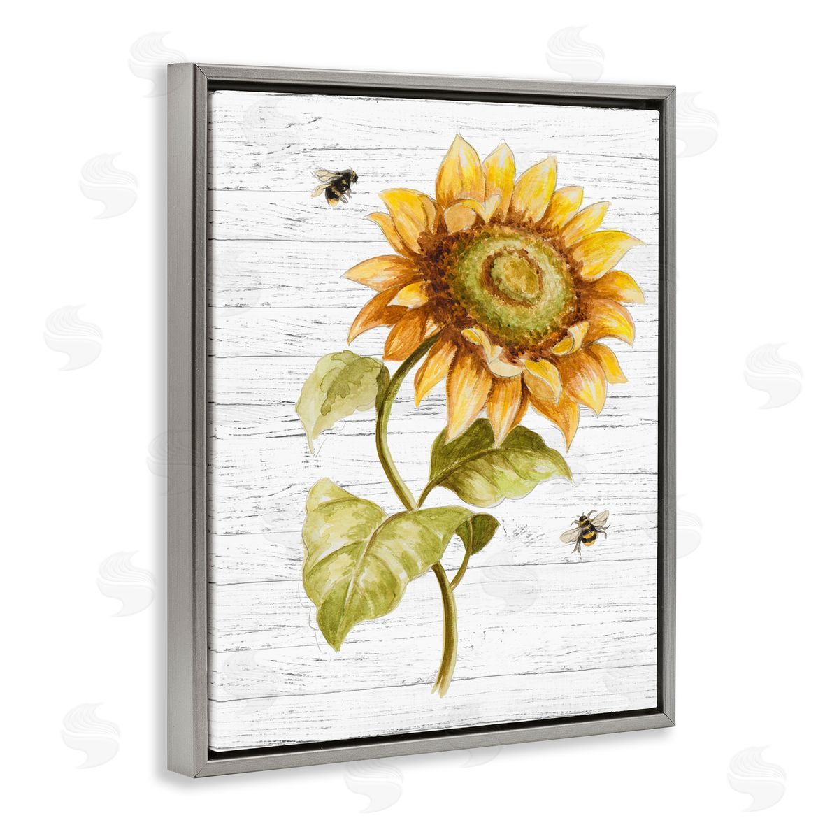 Patricia Pinto Rustic Sunflower Roaming Honey Bee Gray Floater Frame Canvas Art