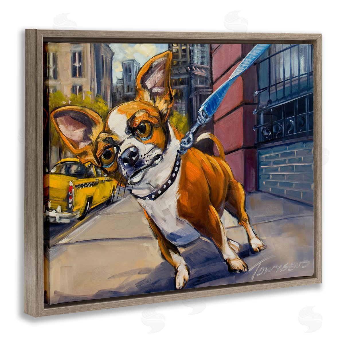 CR Townsend City Dog Walk Pet Painting Brown Floater Frame Canvas Art