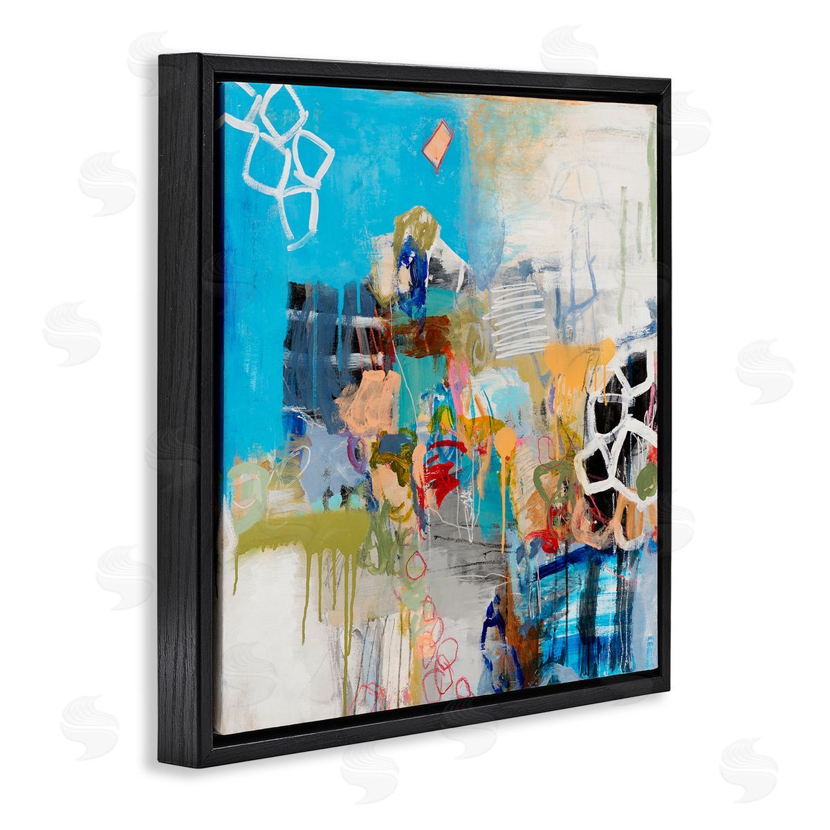 Jeffrey Tover Vibrant Square Abstraction Energetic Design Black Floater Frame Canvas Art