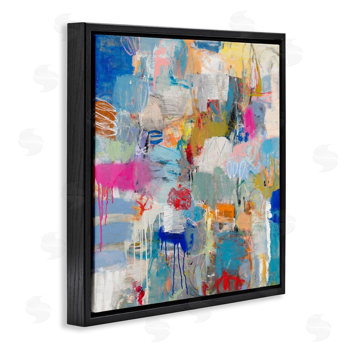 Jeffrey Tover Playful Pop Abstraction Collage Black Floater Frame Canvas Art