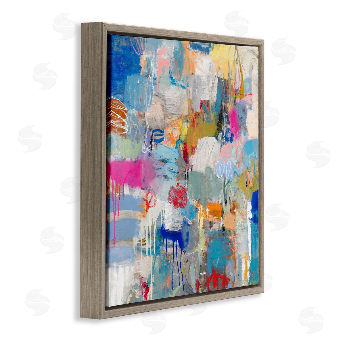 Jeffrey Tover Playful Pop Abstraction Collage Brown Floater Frame Canvas Art