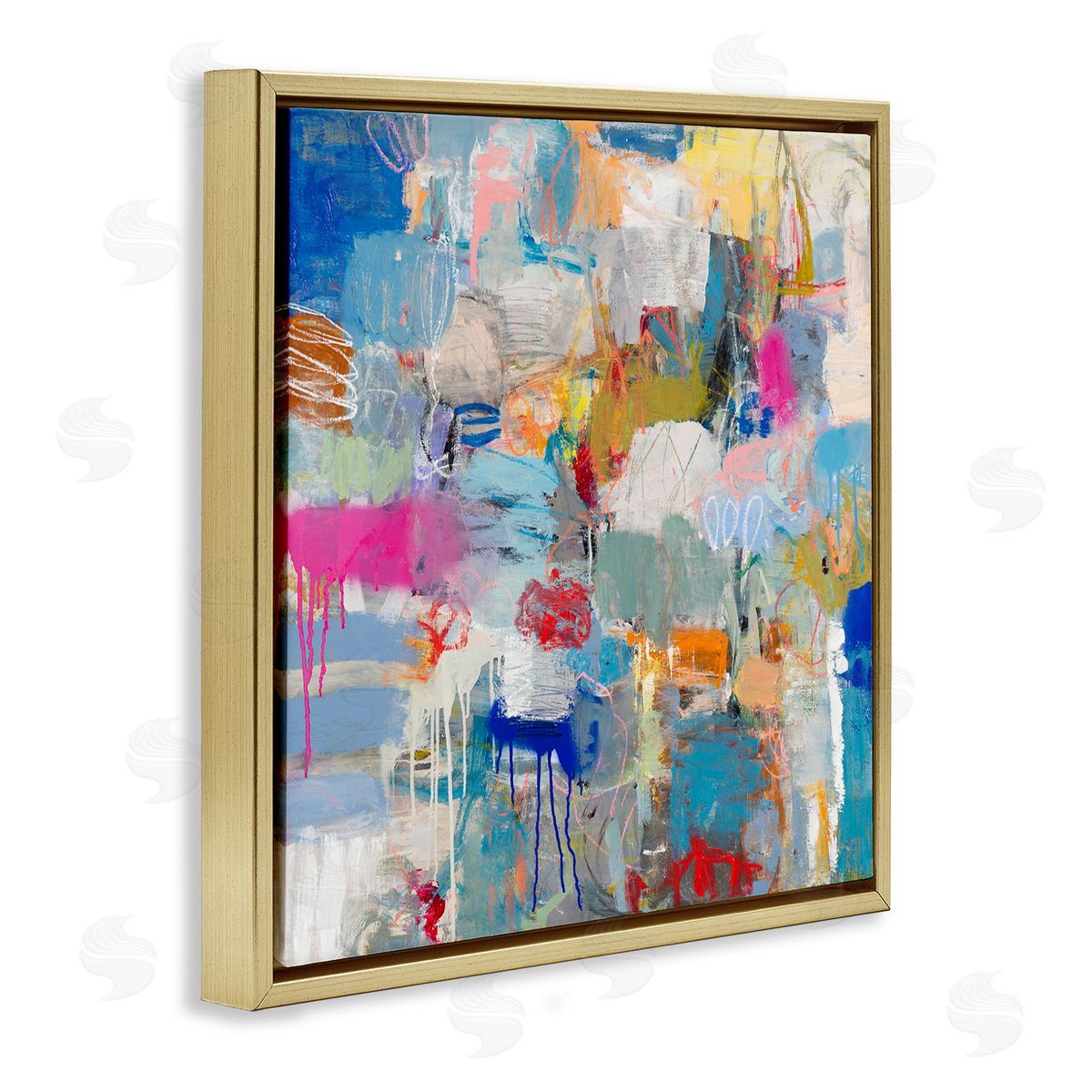 Jeffrey Tover Playful Pop Abstraction Collage Gold Floater Frame Canvas Art