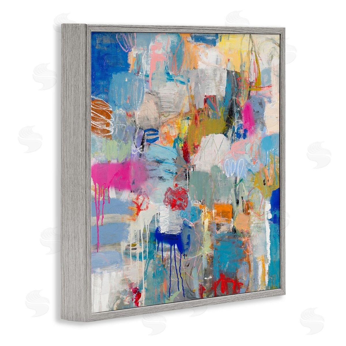 Jeffrey Tover Playful Pop Abstraction Collage Gray Framed Giclee Wall Art