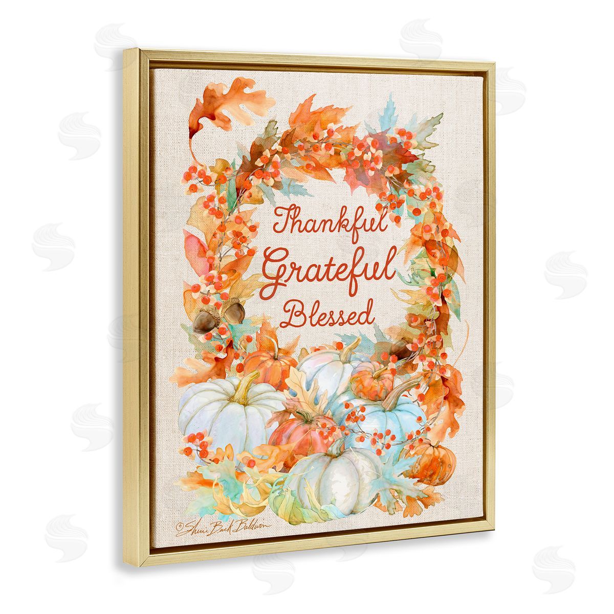 Sherri Buck Baldwin Thankful Grateful Blessed Autumn Harvest Gold Floater Frame Canvas Art