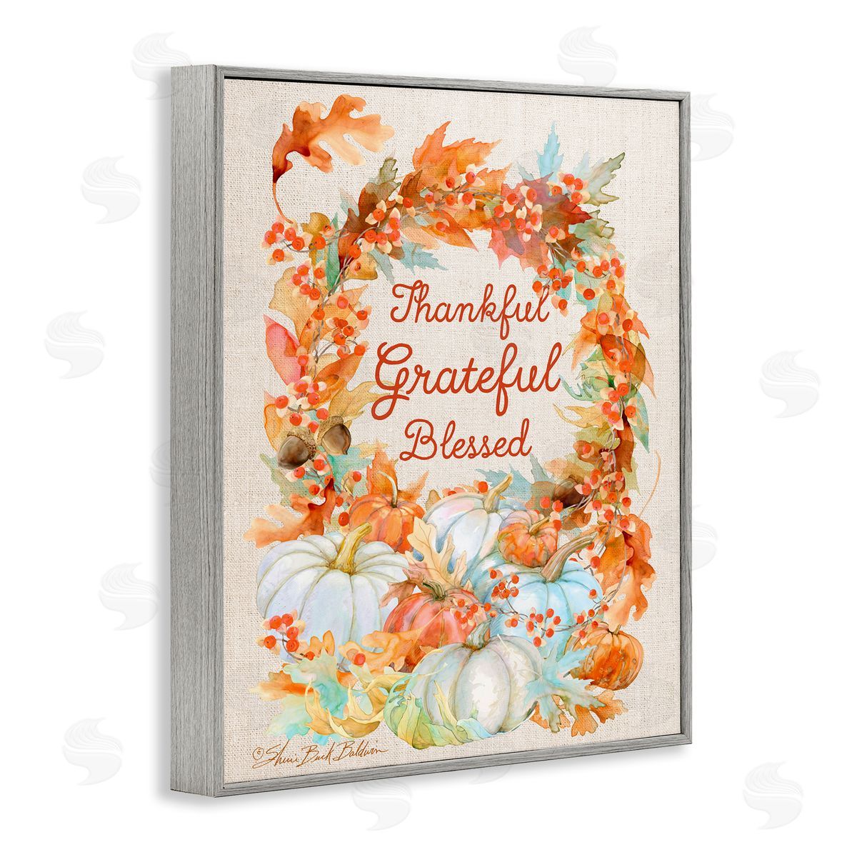 Sherri Buck Baldwin Thankful Grateful Blessed Autumn Harvest Gray Framed Giclee Wall Art