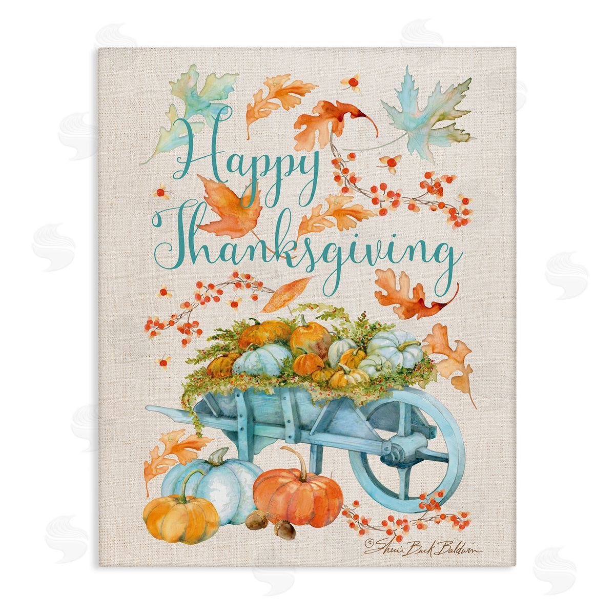 Sherri Buck Baldwin Happy Thanksgiving Pumpkin Wagon Canvas Wall Art