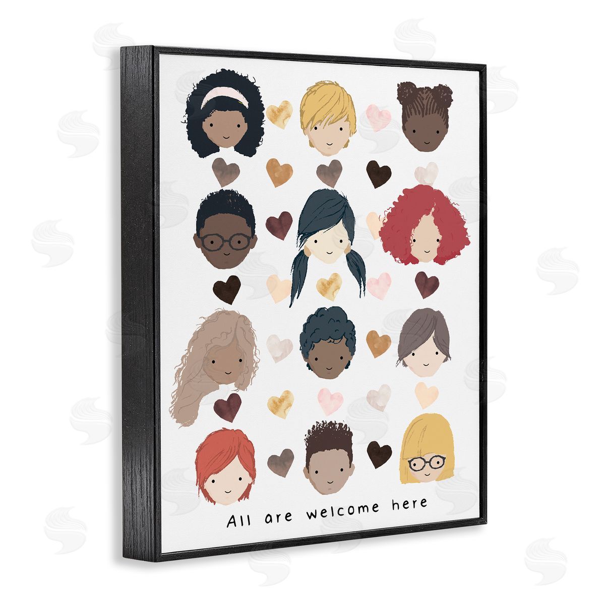 Erica Billups All Welcome Here Child Portraits Hearts Black Framed Giclee Wall Art