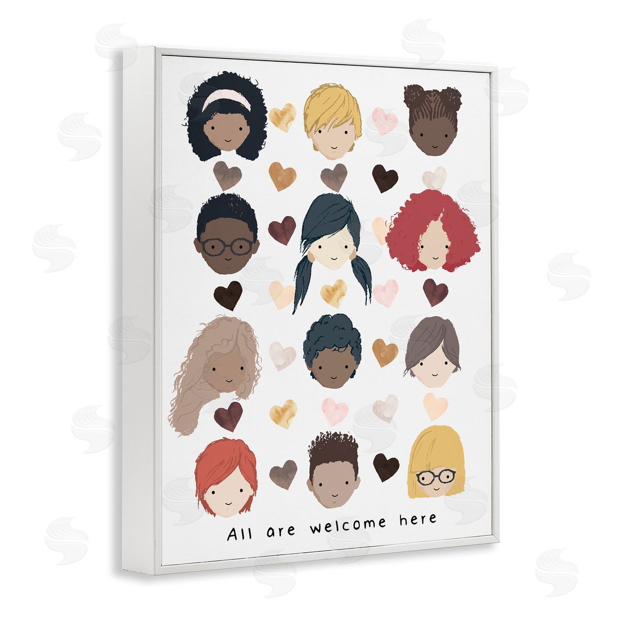 Erica Billups All Welcome Here Child Portraits Hearts White Framed Giclee Wall Art