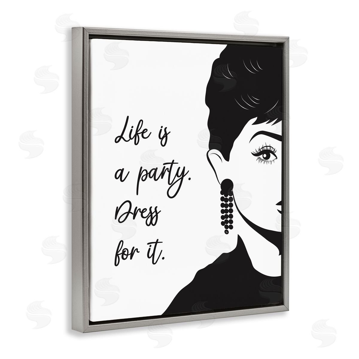 Martina Pavlova Life's a Party Glam Fashion Portrait Gray Floater Frame Canvas Art