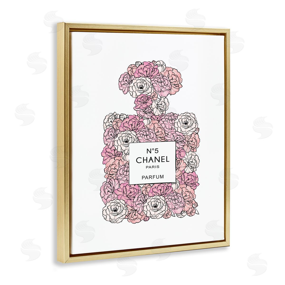 Martina Pavlova Pink Rose Perfume Bottle Fashion Gold Floater Frame Canvas Art