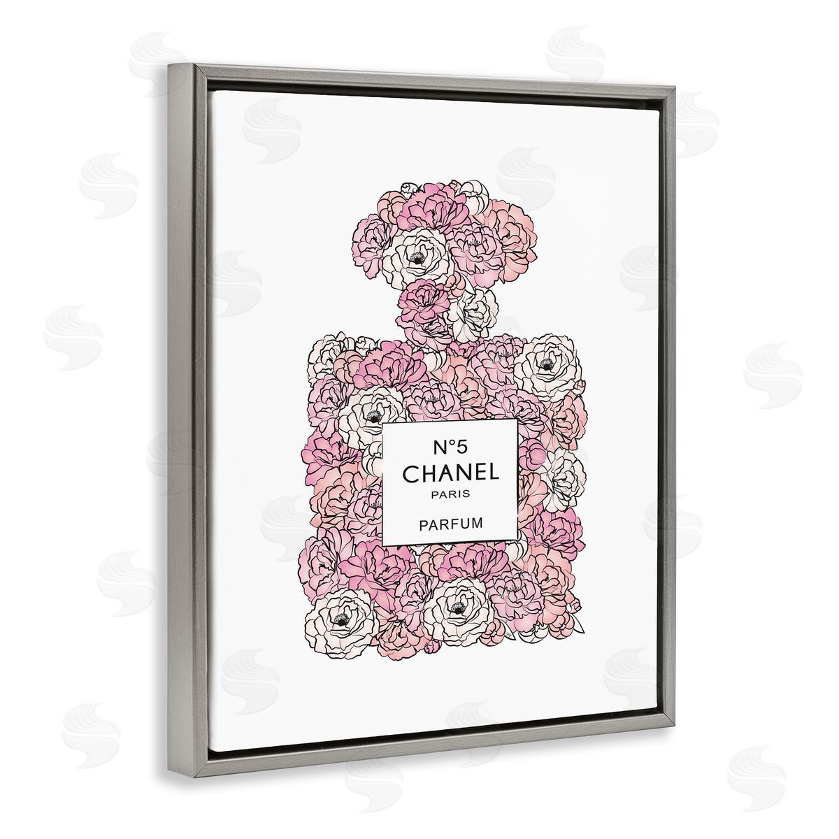 Martina Pavlova Pink Rose Perfume Bottle Fashion Gray Floater Frame Canvas Art