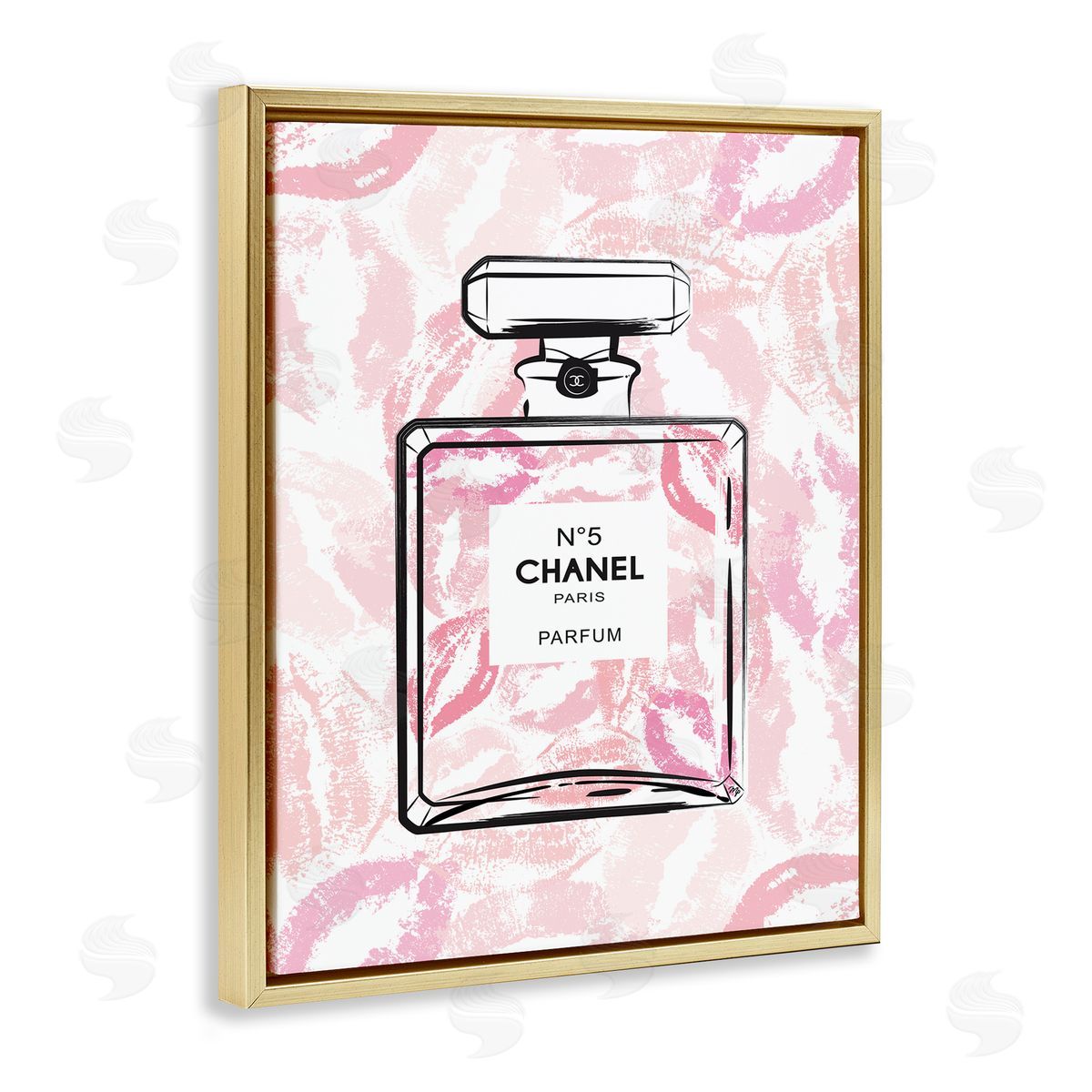 Martina Pavlova Abstract Lipstick Kiss Perfume Bottle Gold Floater Frame Canvas Art