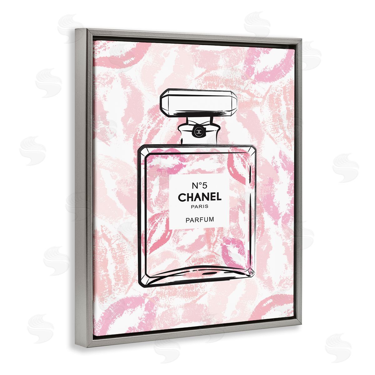 Martina Pavlova Abstract Lipstick Kiss Perfume Bottle Gray Floater Frame Canvas Art