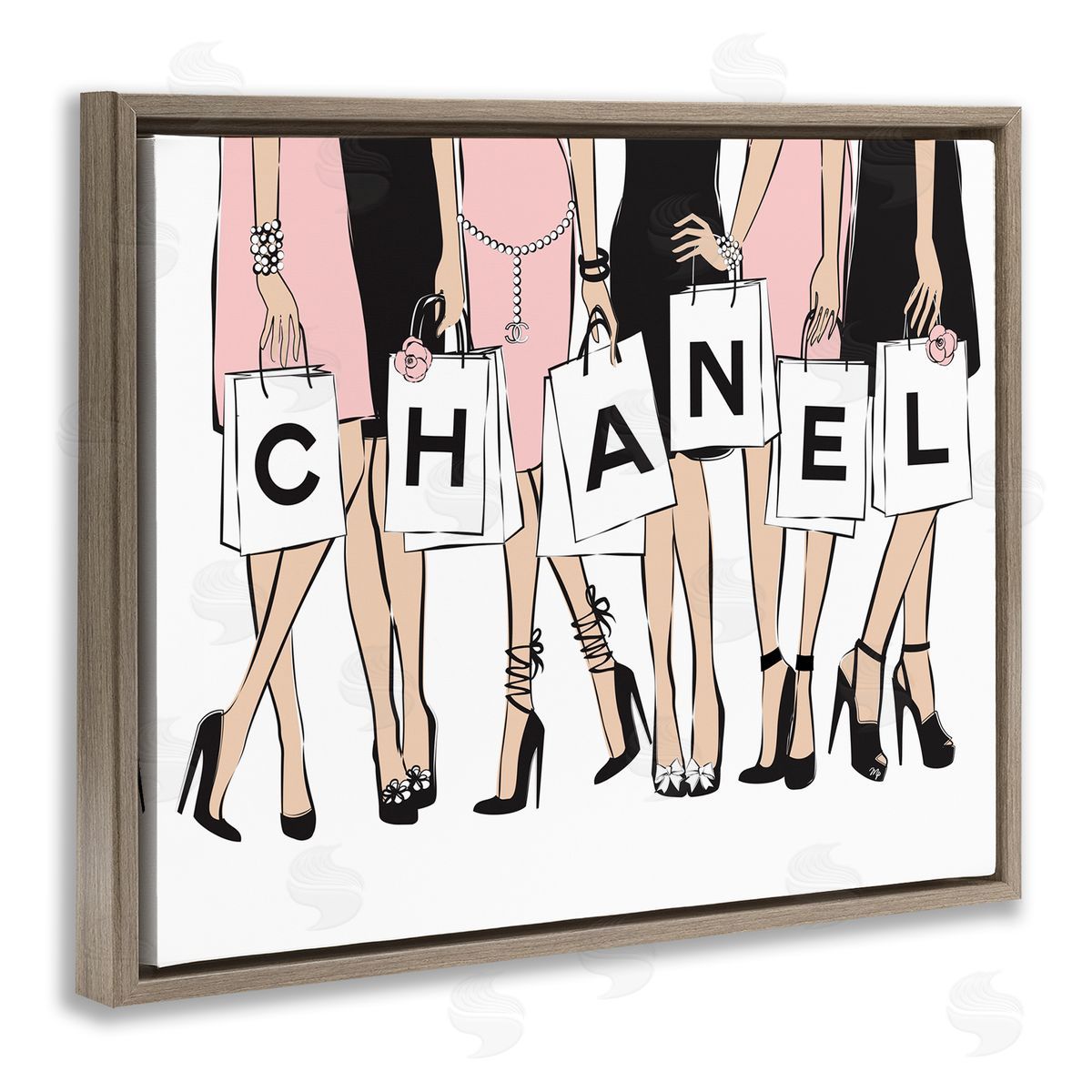 Martina Pavlova Fashionista Shopping Bags Standing Poses Brown Floater Frame Canvas Art