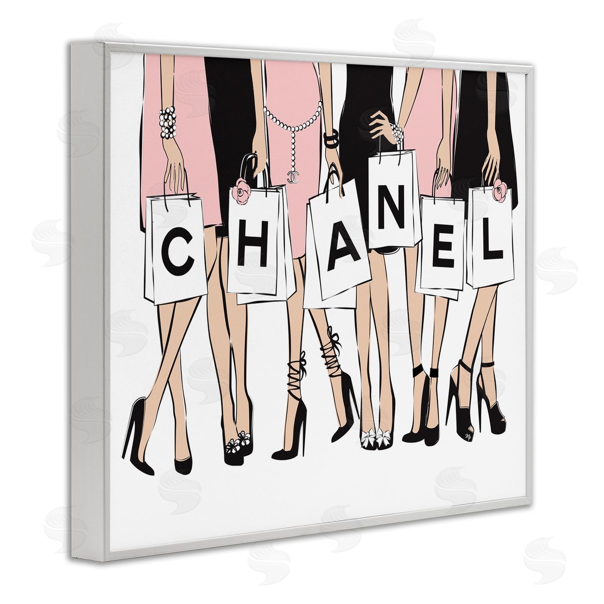 Martina Pavlova Fashionista Shopping Bags Standing Poses White Framed Giclee Wall Art