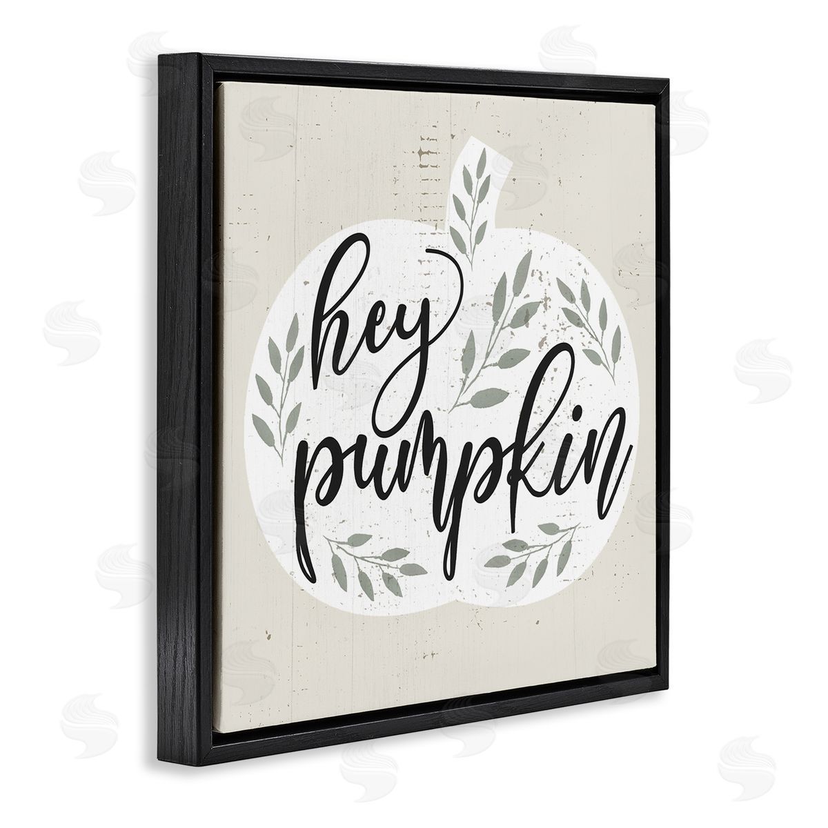 Stupell Studio Hey Pumpkin Green Foliage Black Floater Frame Canvas Art