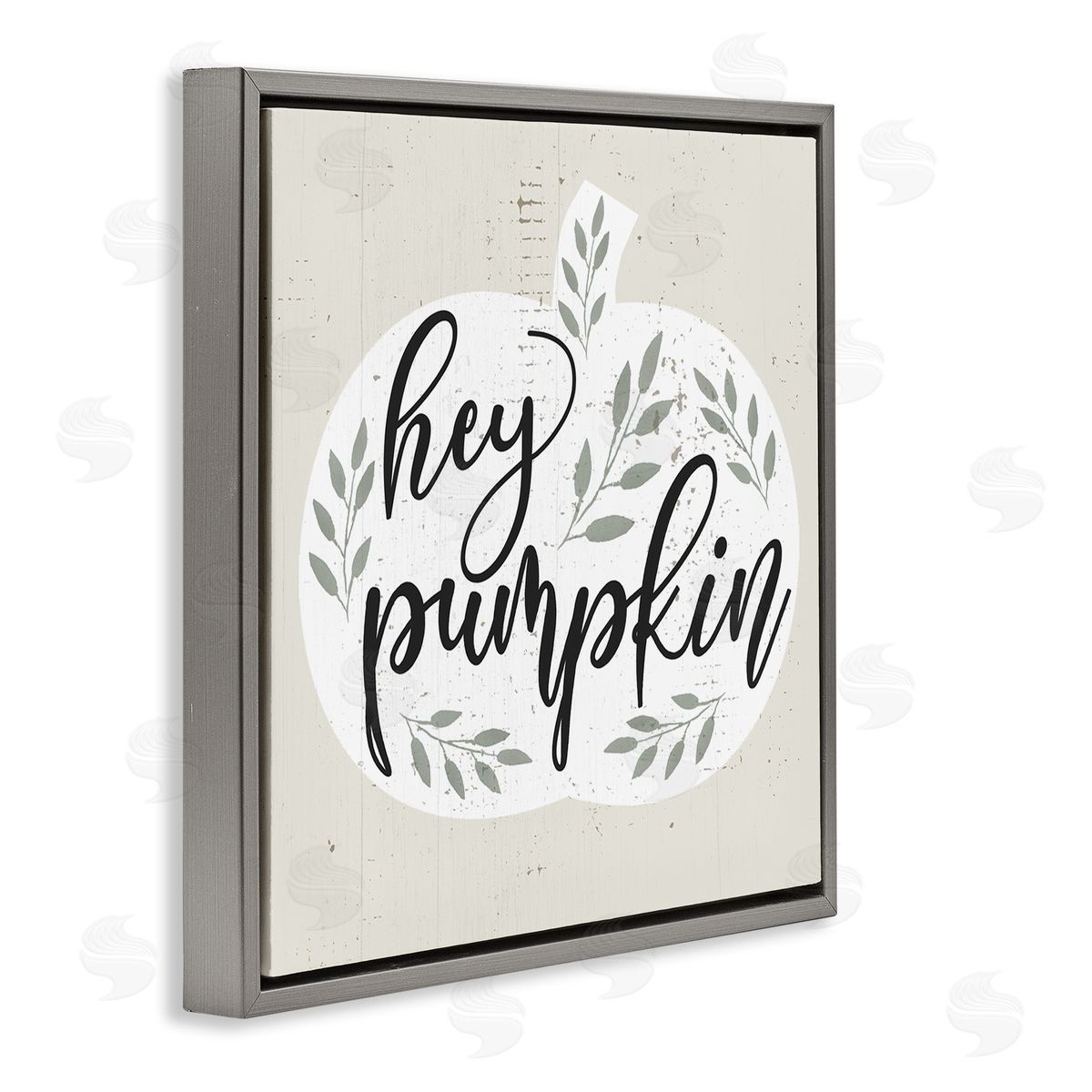 Stupell Studio Hey Pumpkin Green Foliage Gray Floater Frame Canvas Art