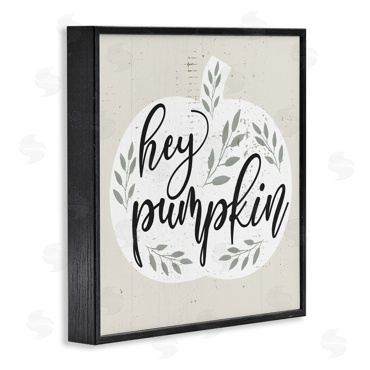 Stupell Studio Hey Pumpkin Green Foliage Black Framed Giclee Wall Art