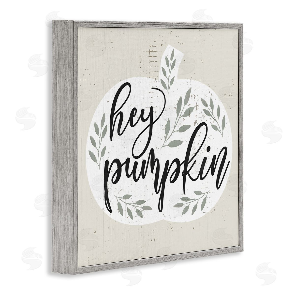 Stupell Studio Hey Pumpkin Green Foliage Gray Framed Giclee Wall Art