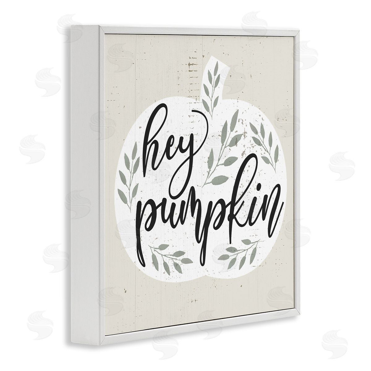 Stupell Studio Hey Pumpkin Green Foliage White Framed Giclee Wall Art