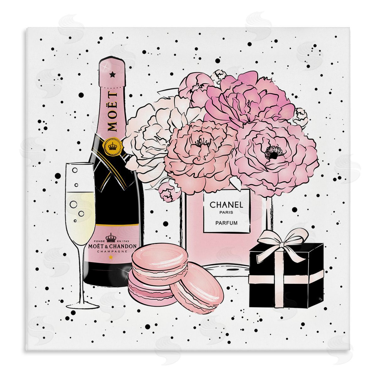 Pink Glam Celebration Champagne Canvas Wall Art, Home Decor by Martina Pavlova