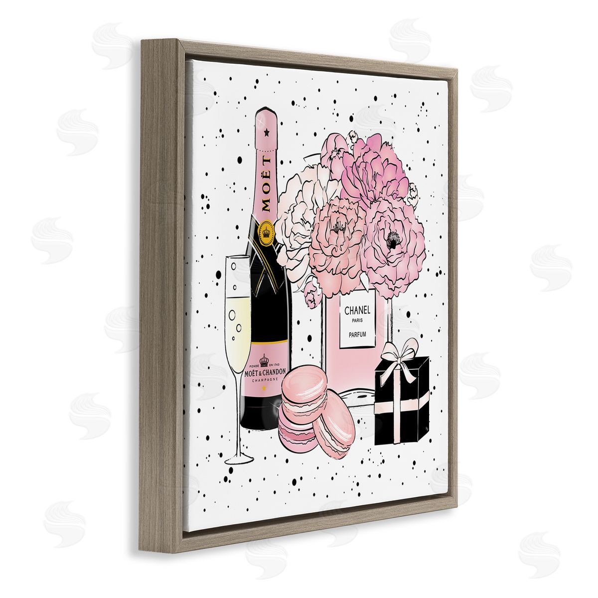 Pink Glam Celebration Champagne Brown Floating Frame Canvas Wall Art, Home Decor by Martina Pavlova
