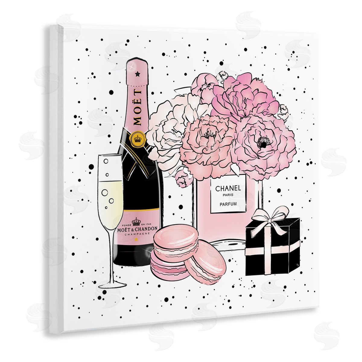 Pink Glam Celebration Champagne Wood Plaque Wall Art, Home Decor by Martina Pavlova
