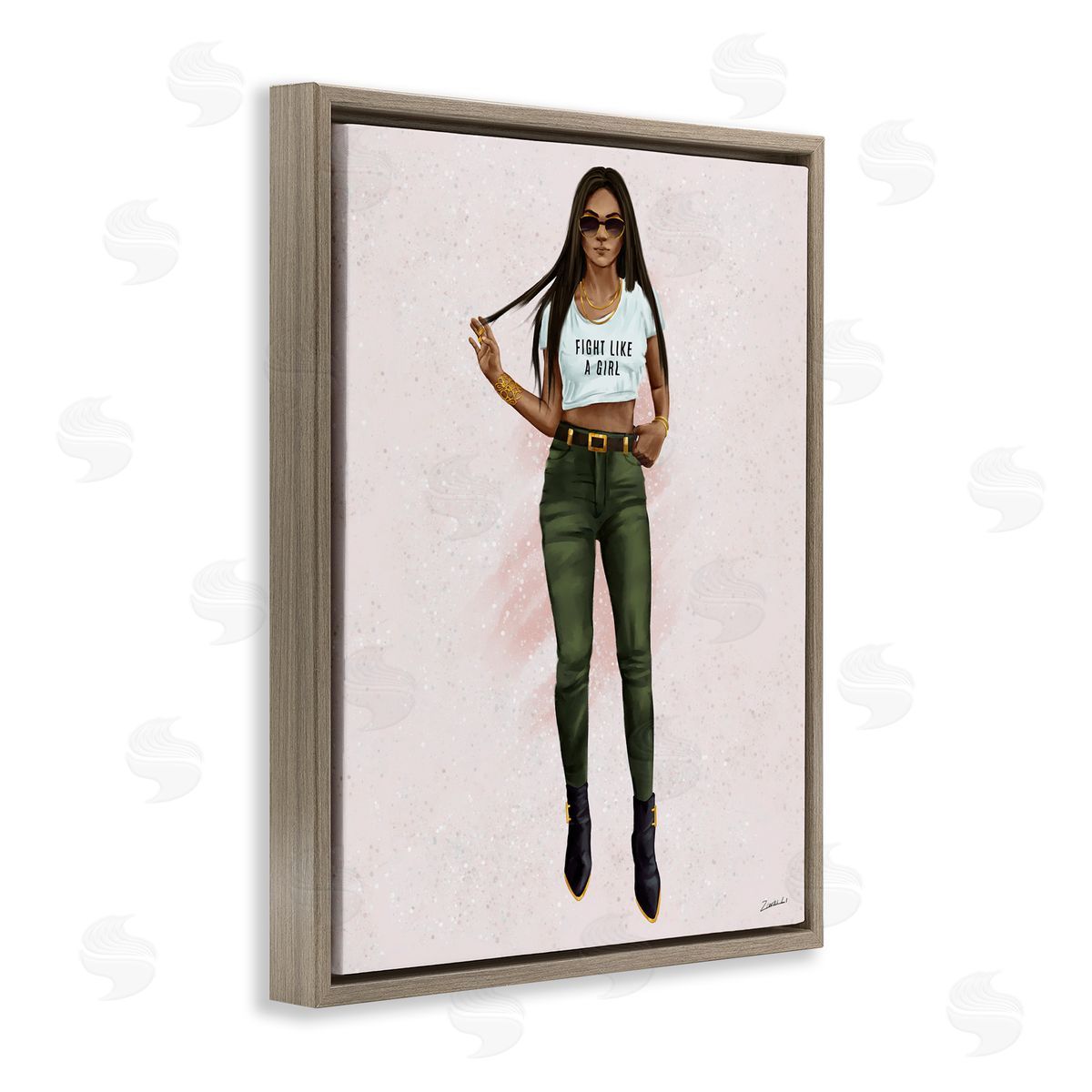 Ziwei Li Fight Like A Girl Glam Pose Brown Floater Frame Canvas Art
