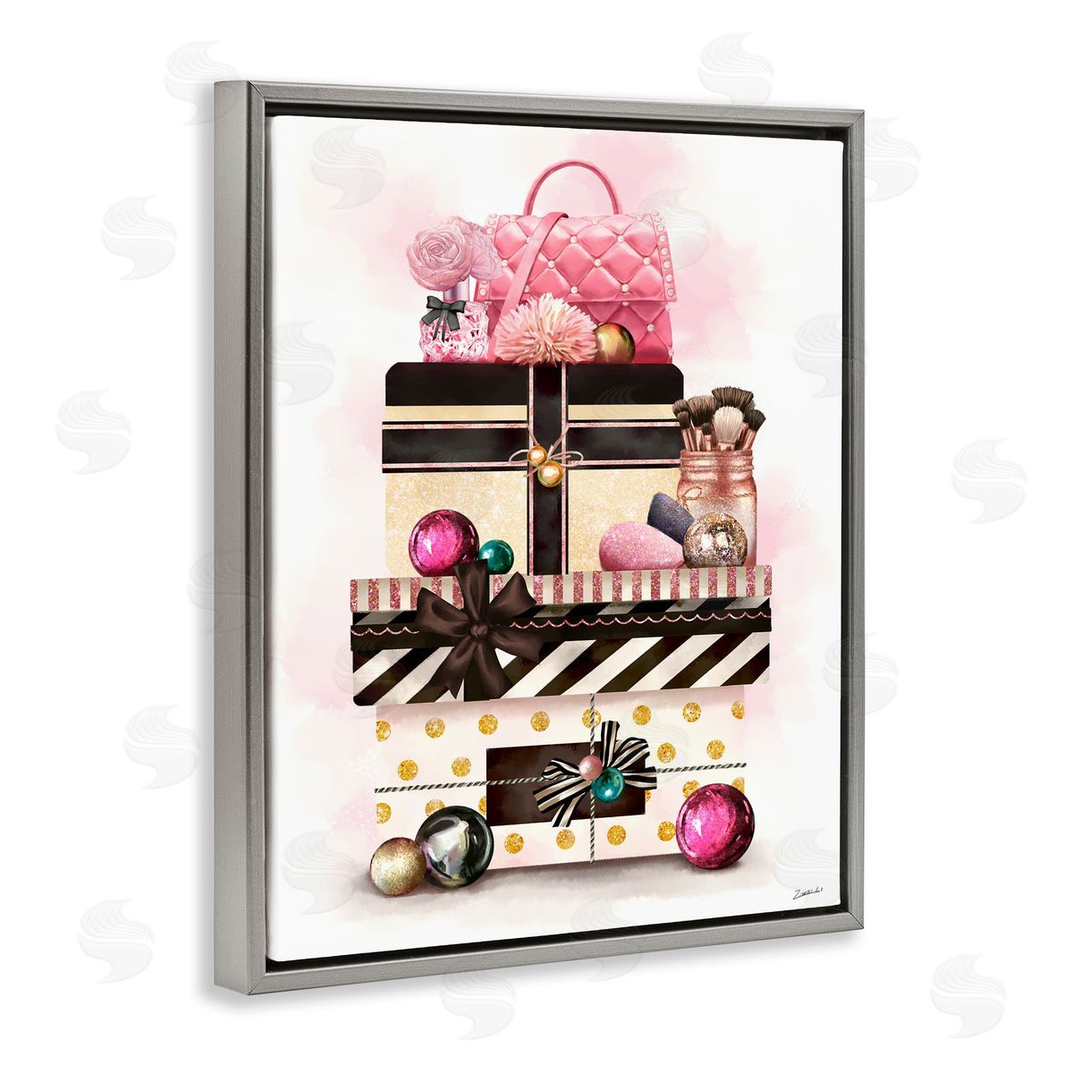 Ziwei Li Holiday Glam Fashion Gift Stack Gray Floater Frame Canvas Art