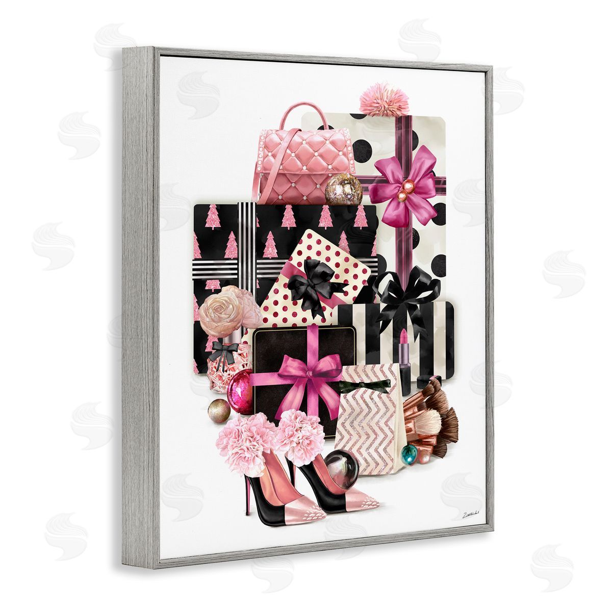 Ziwei Li Fashionista Christmas Gifts Glam Style Gray Framed Giclee Wall Art