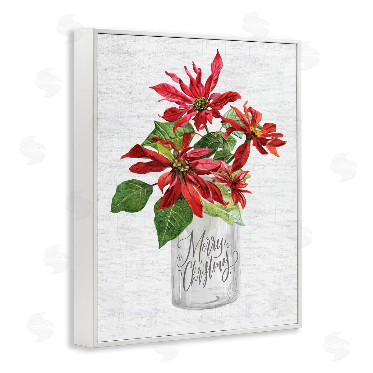 Lettered and Lined Merry Christmas Poinsettia Bouquet White Framed Giclee Wall Art