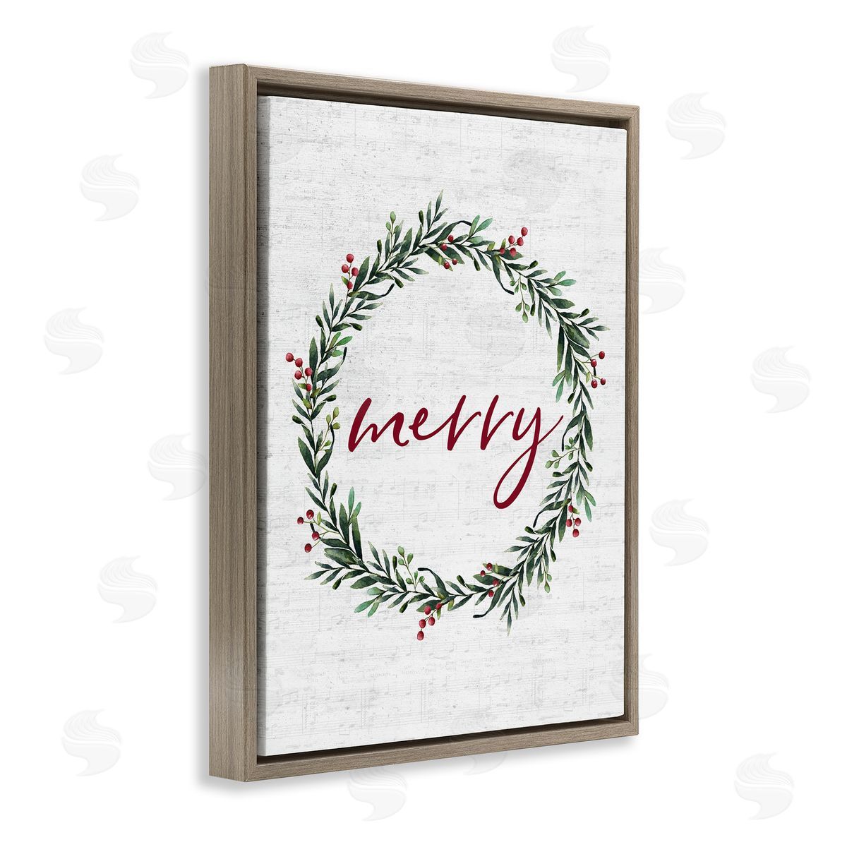 Lettered and Lined Red Merry Country Holiday Wreath Brown Floater Frame Canvas Art