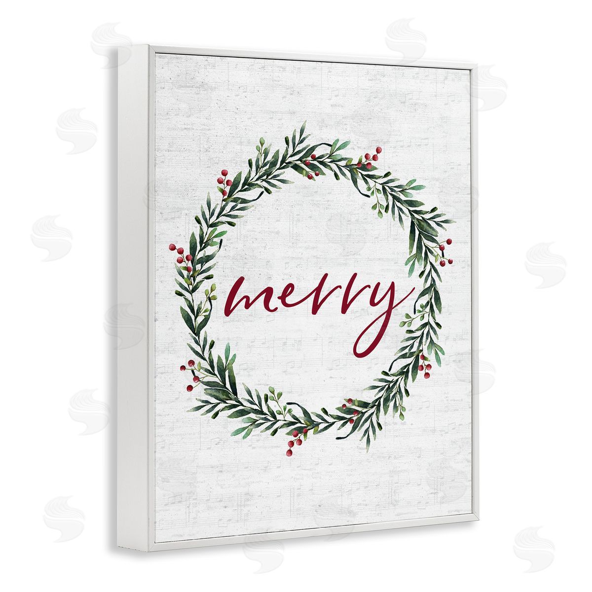 Lettered and Lined Red Merry Country Holiday Wreath White Framed Giclee Wall Art