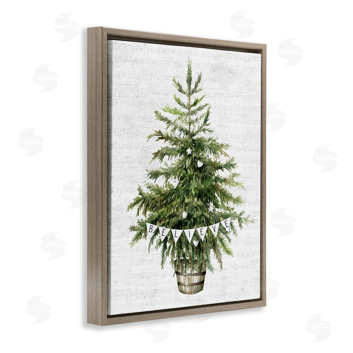 Lettered and Lined Holiday Green Fir Tree Brown Floater Frame Canvas Art