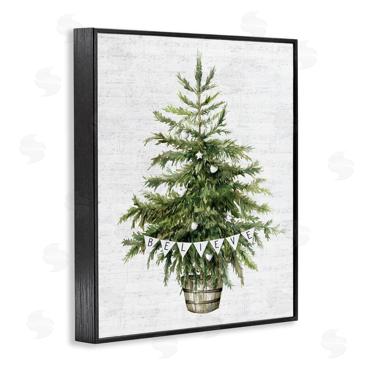 Lettered and Lined Holiday Green Fir Tree Black Framed Giclee Wall Art