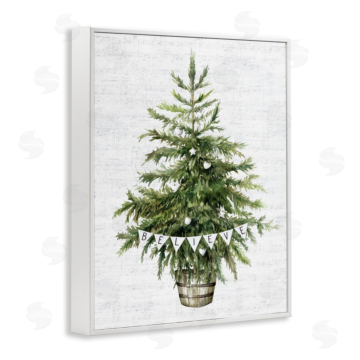 Lettered and Lined Holiday Green Fir Tree White Framed Giclee Wall Art