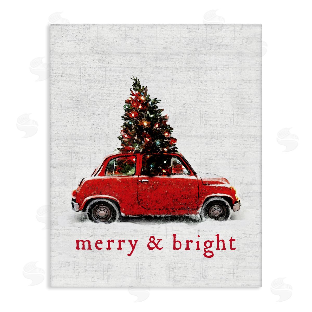 Lettered and Lined Merry and Bright Vintage Christmas Car  Canvas Wall Art
