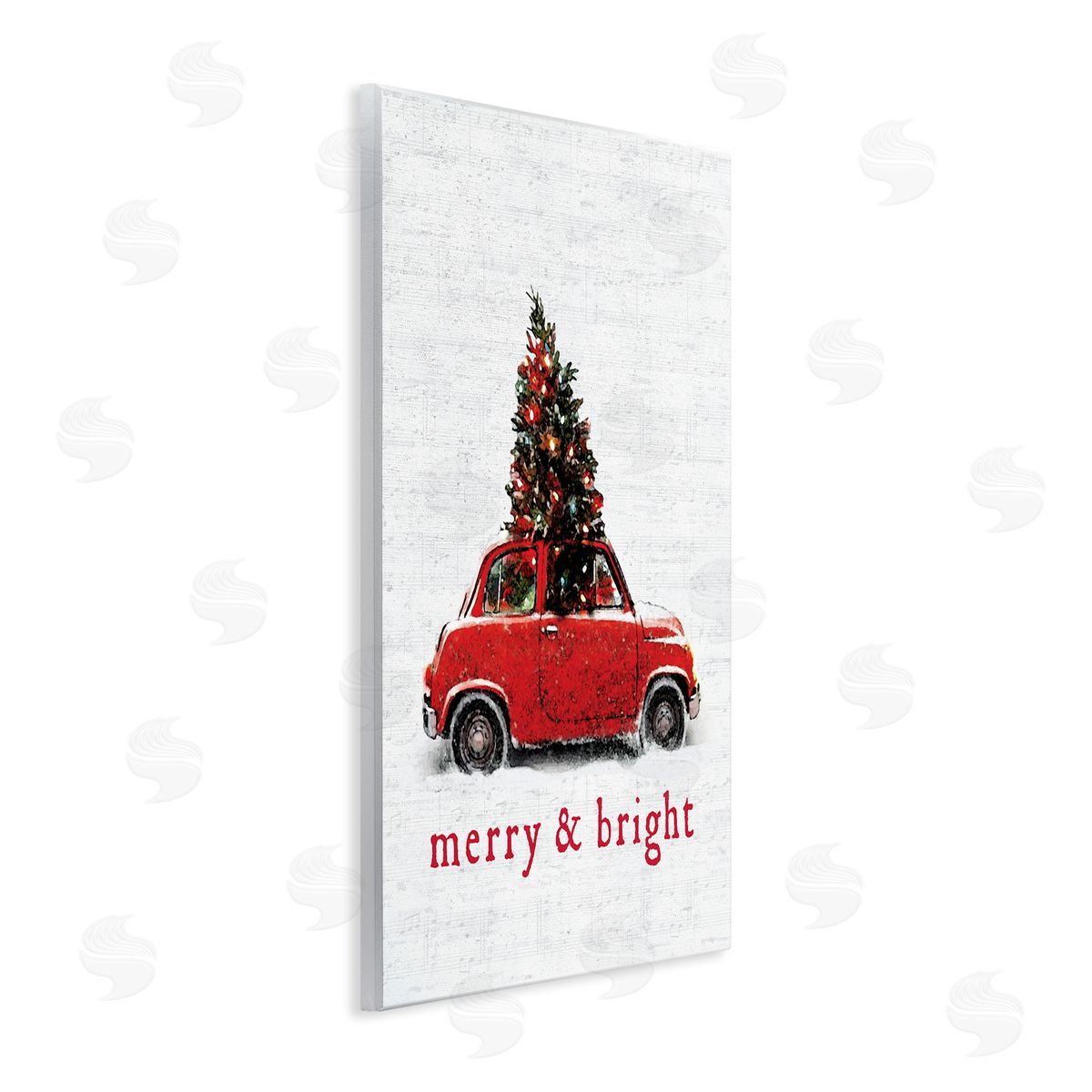 Lettered and Lined Merry and Bright Vintage Christmas Car  Wall Plaque Art