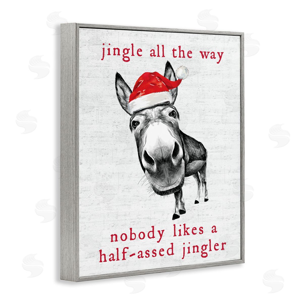 Lettered and Lined Jingle All the Way Christmas Donkey Gray Framed Giclee Wall Art