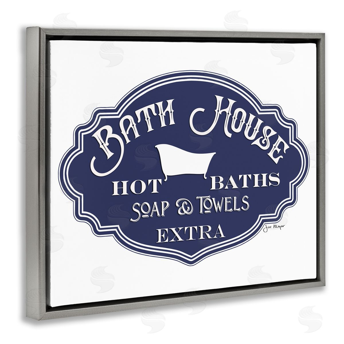 Jill Meyer Vintage Bath House Sign Blue Gray Floater Frame Canvas Art