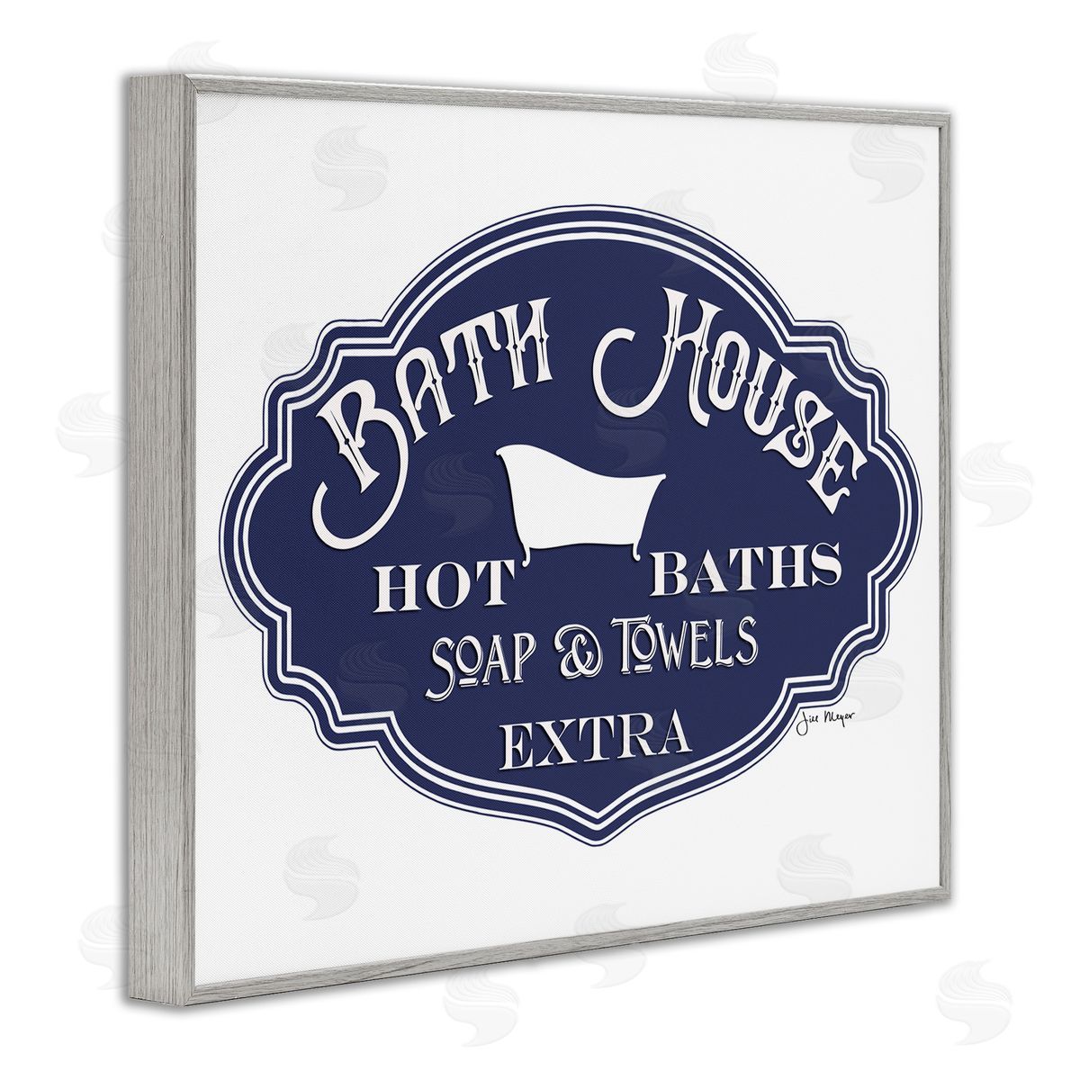 Jill Meyer Vintage Bath House Sign Blue Gray Framed Giclee Wall Art