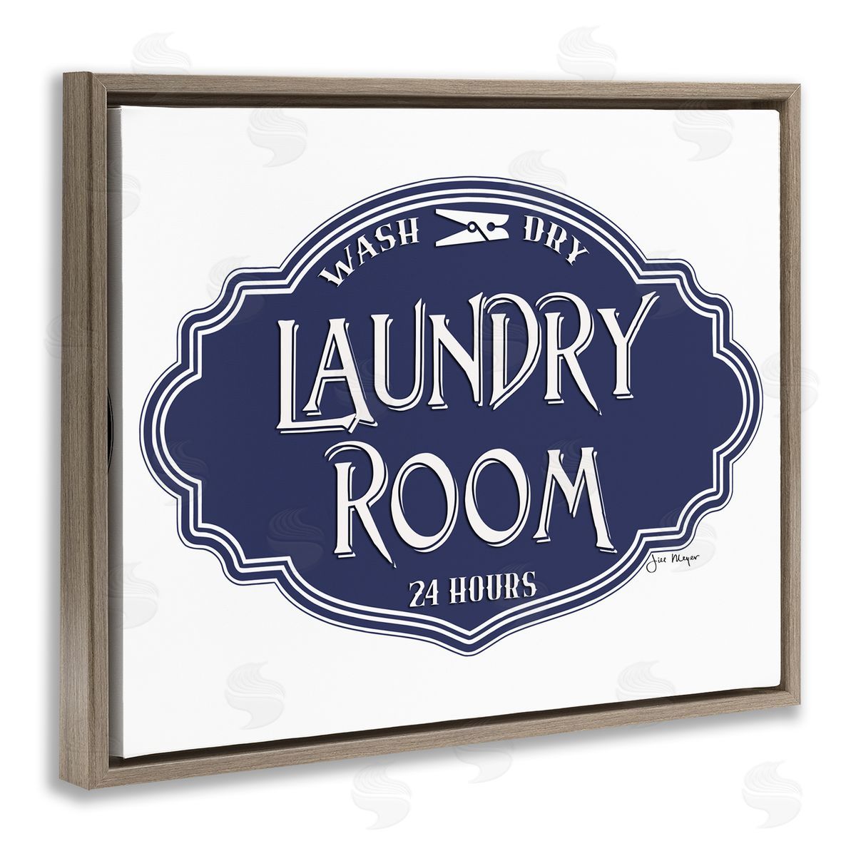Jill Meyer Vintage Laundry Room Sign Blue Brown Floater Frame Canvas Art