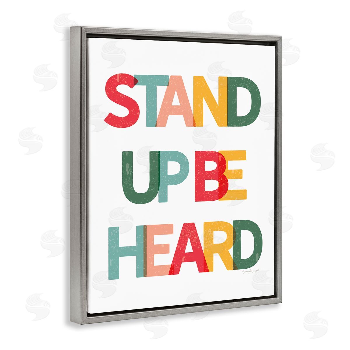 Jennifer Pugh Stand Up Be Heard Motivational Phrase Gray Floater Frame Canvas Art