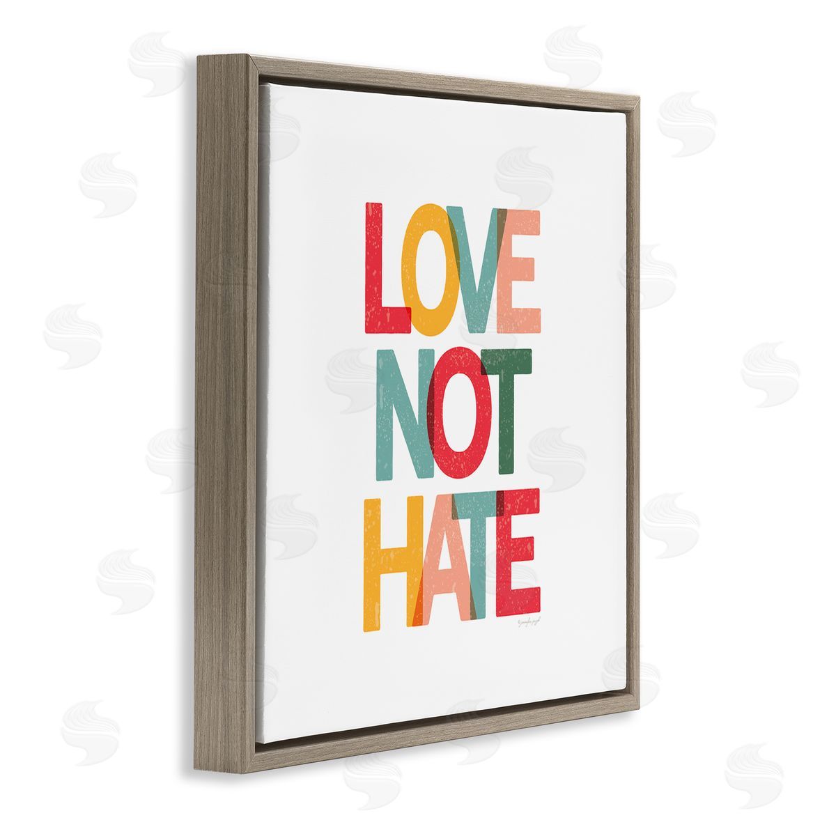 Jennifer Pugh Love Not Hate Bold Motivational Phrase Brown Floater Frame Canvas Art